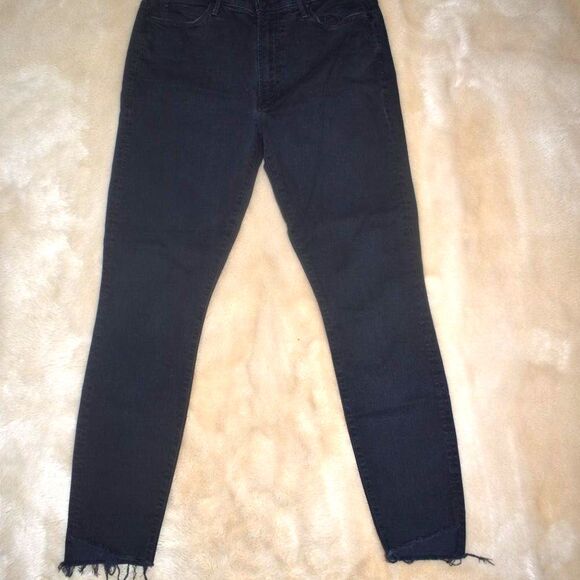 Mother Stunner Ankle Fray Jeans Black Size 29 Distressed Cropped Stretch - Picture 13 of 15